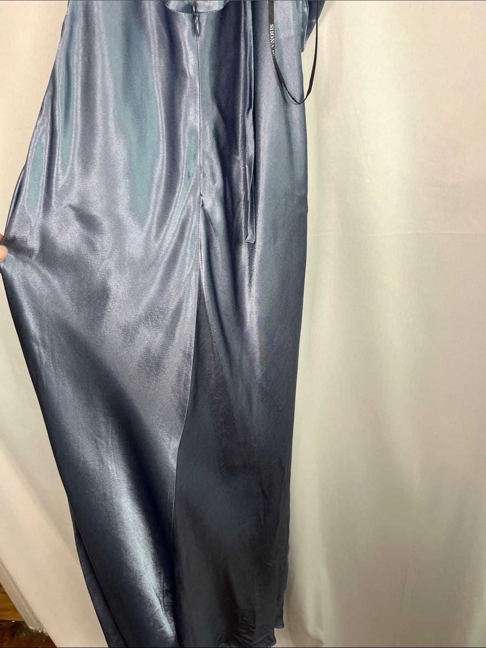 Shona joy blue la lune asymmetrical bias cowl satin midi dress US SZ 2 - Picture 8 of 10